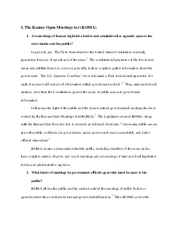 I The Kansas Open Meetings Act KOMA  1 Are meetings of Kansas legislat