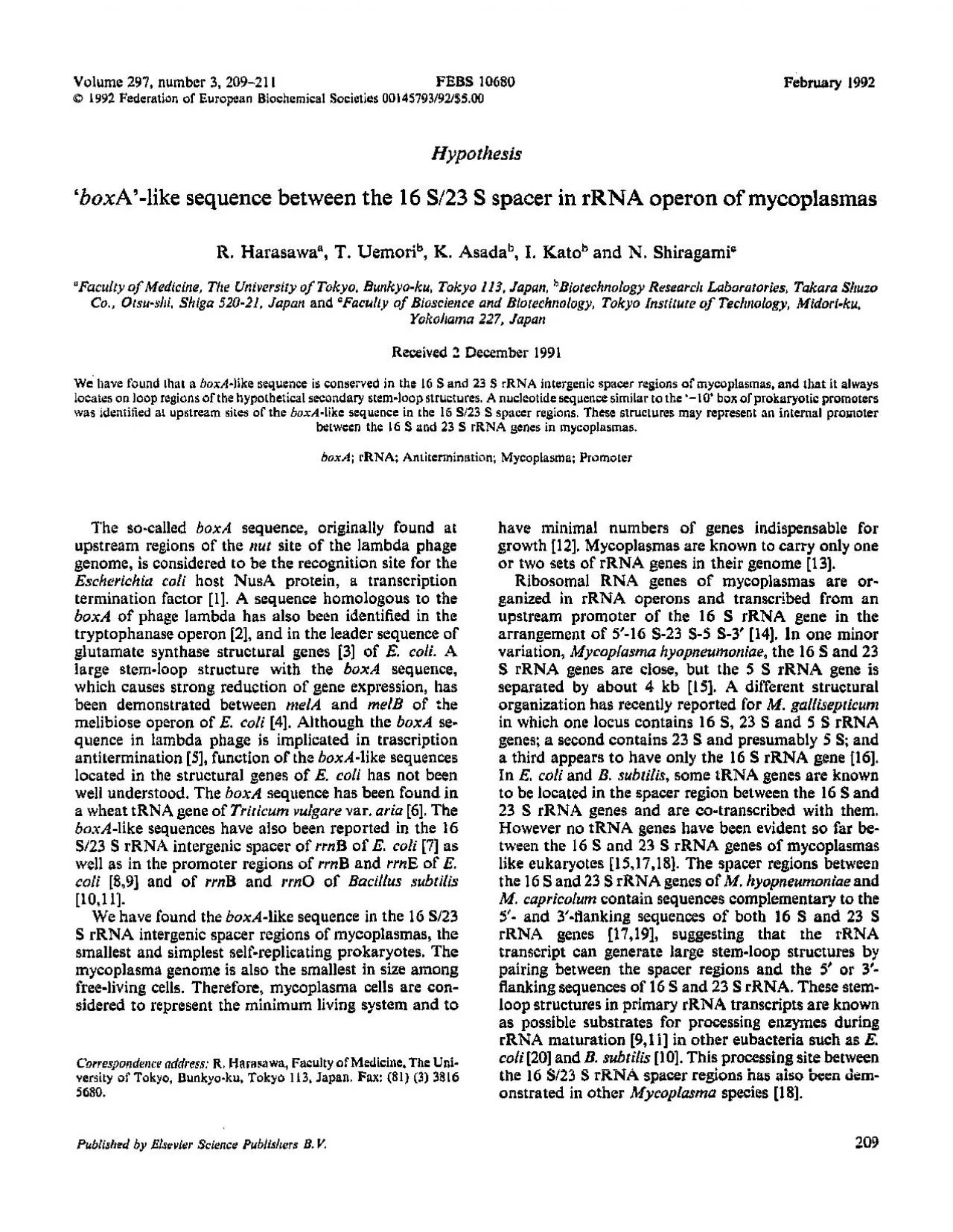 PDF-297 number FEBS 10680 1992 Federation of European Biochemical Societie