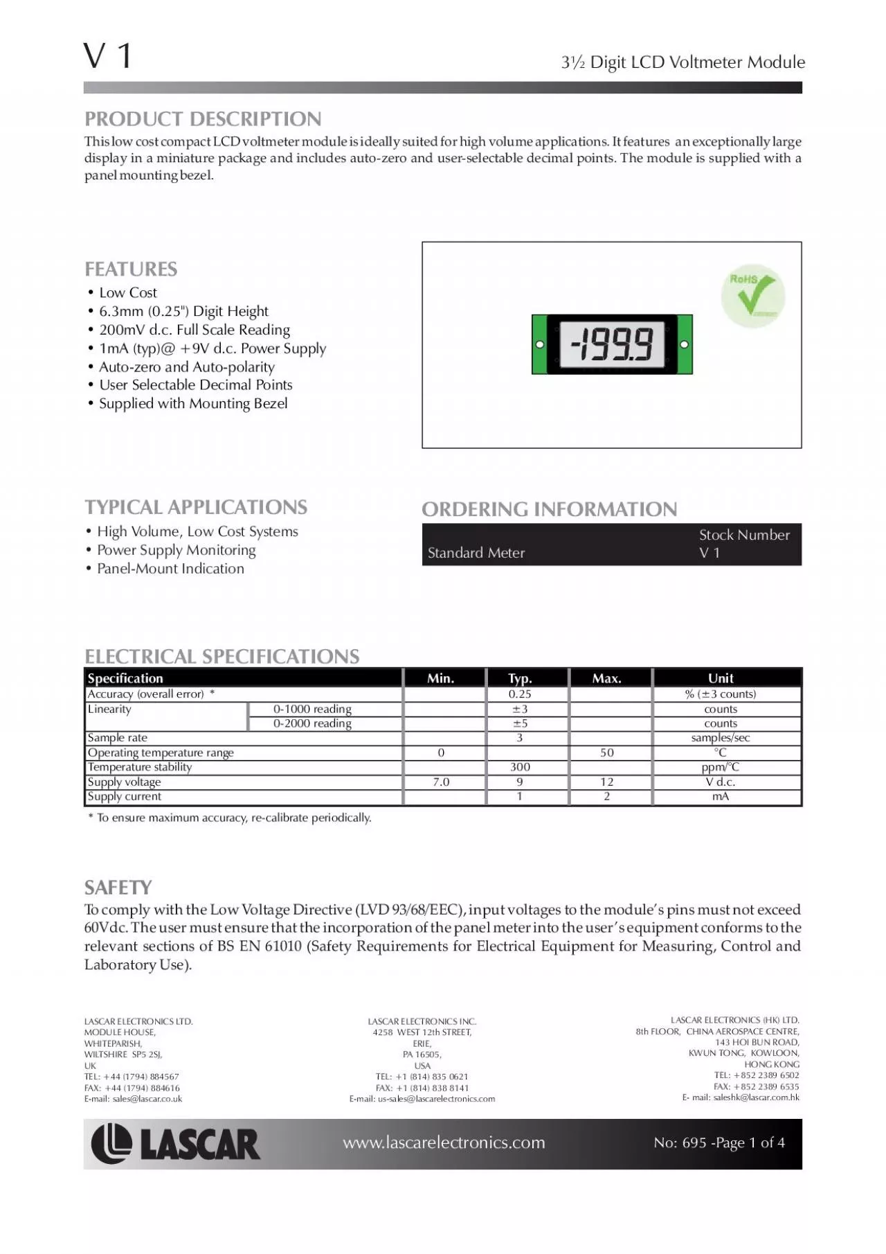 PDF-PRODUCTDESCRIPTIONFEATURESLowCost63200mVdcFullScaleReading1mAtyp9VdcPo