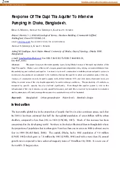 Response Of The Dupi Tila Aquifer To Intensive Pumping In Dhaka Bangla