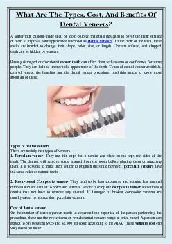 What Are The Types, Cost, And Benefits Of Dental Veneers?