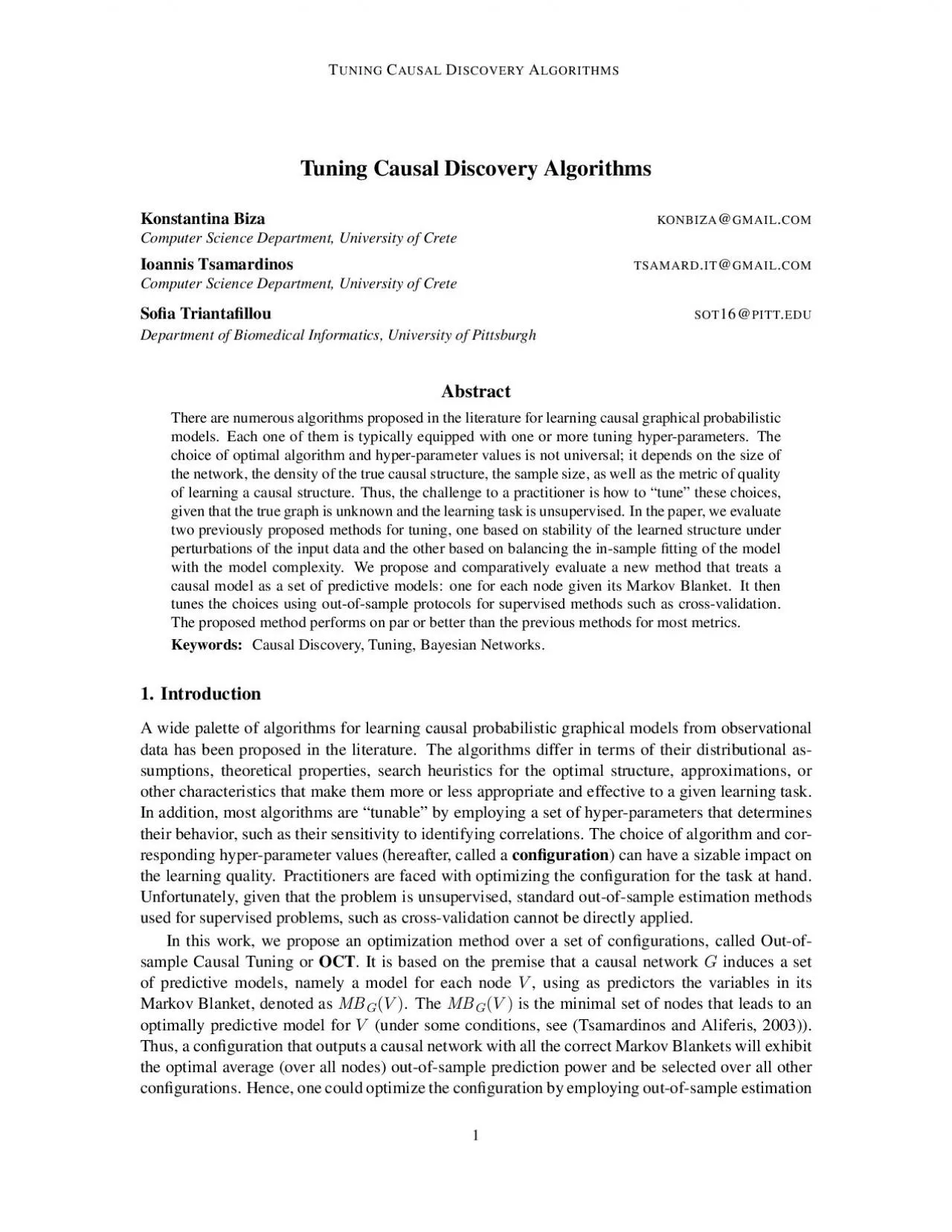 PDF-TUNINGCAUSALDISCOVERYALGORITHMSTuningCausalDiscoveryAlgorithmsKonstant