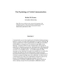 The Psychology of Verbal Communication Robert M