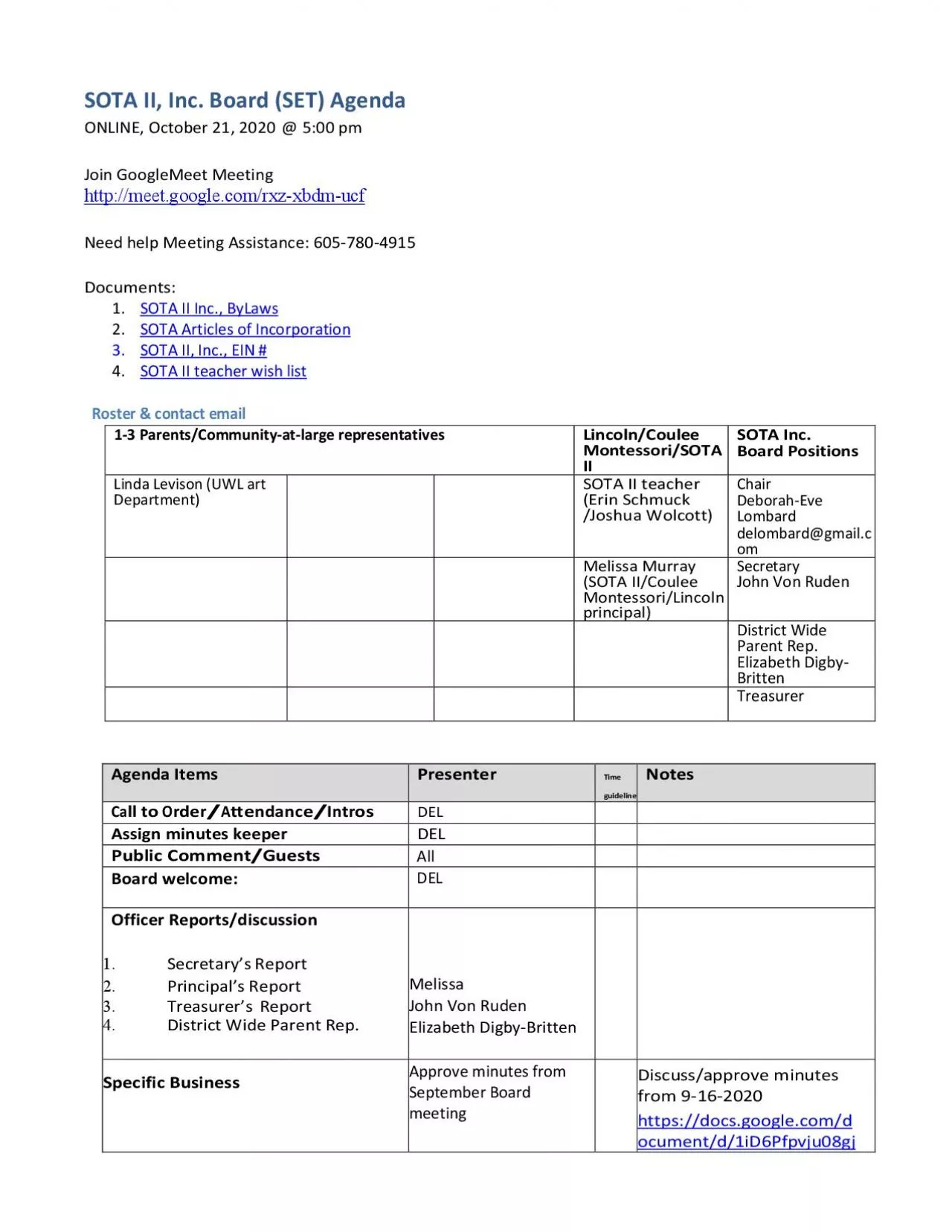 PDF-SOTA II IncBoard SET AgendaONLINE October 21 2020500 pmJoin GoogleMeet