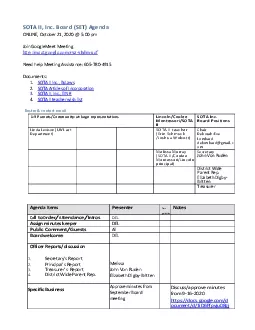 SOTA II IncBoard SET AgendaONLINE October 21 2020500 pmJoin GoogleMeet