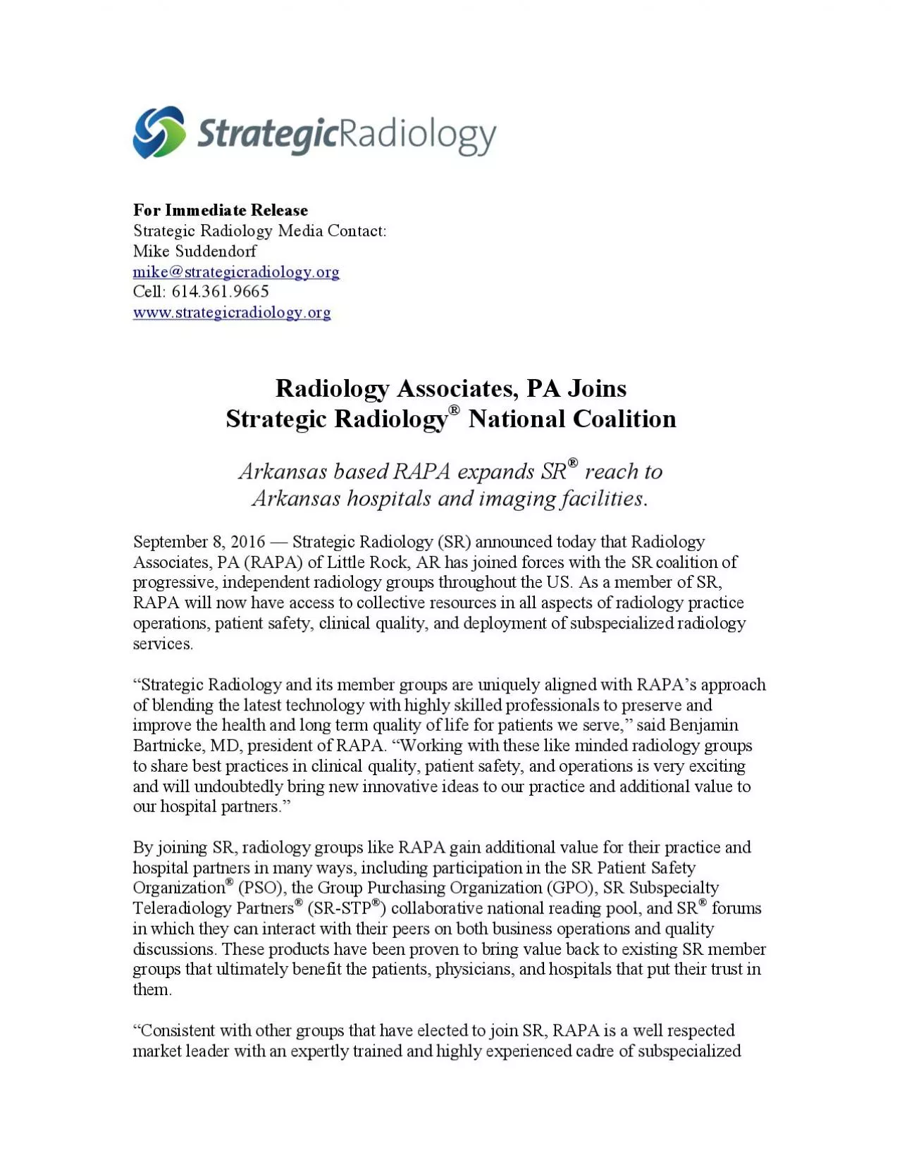 PDF-Strategic Radiology National Coalition Arkansas based RAPA expands S