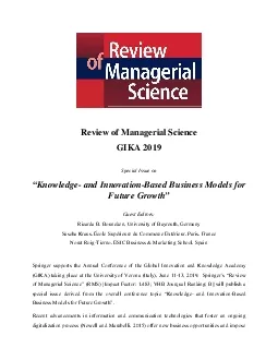 Review of Managerial ScienceGIKA 2019Special Issue onKnowledgeand Inno