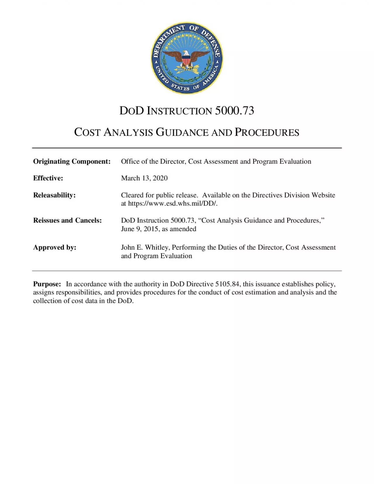 PDF-NSTRUCTION 500073OST NALYSIS UIDANCE AND ROCEDURES