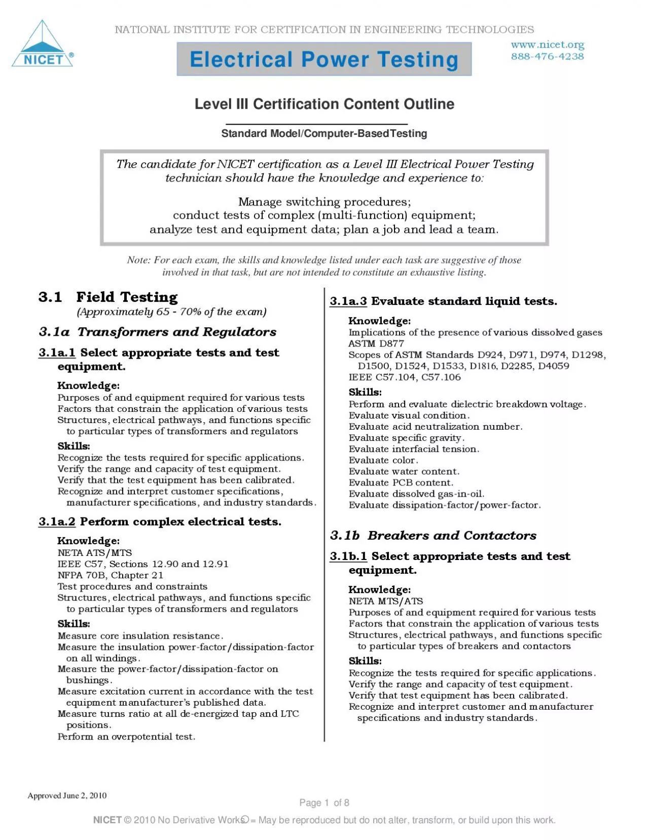 PDF-NATIONAL INSTITUTE FOR CERTIFICATION IN ENGINEERING TECHNOLOGIES 2010