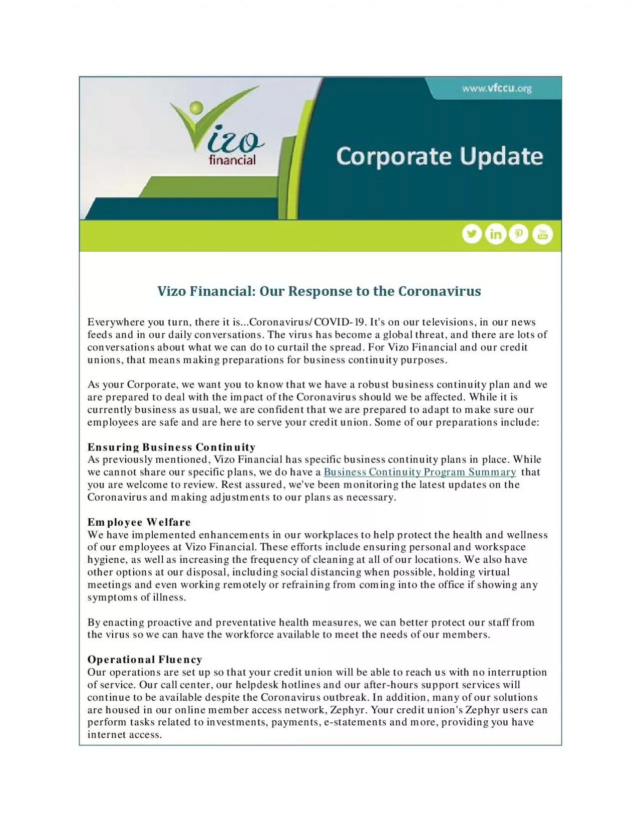 PDF-Vizo Financial Our Response to the Coronavirus