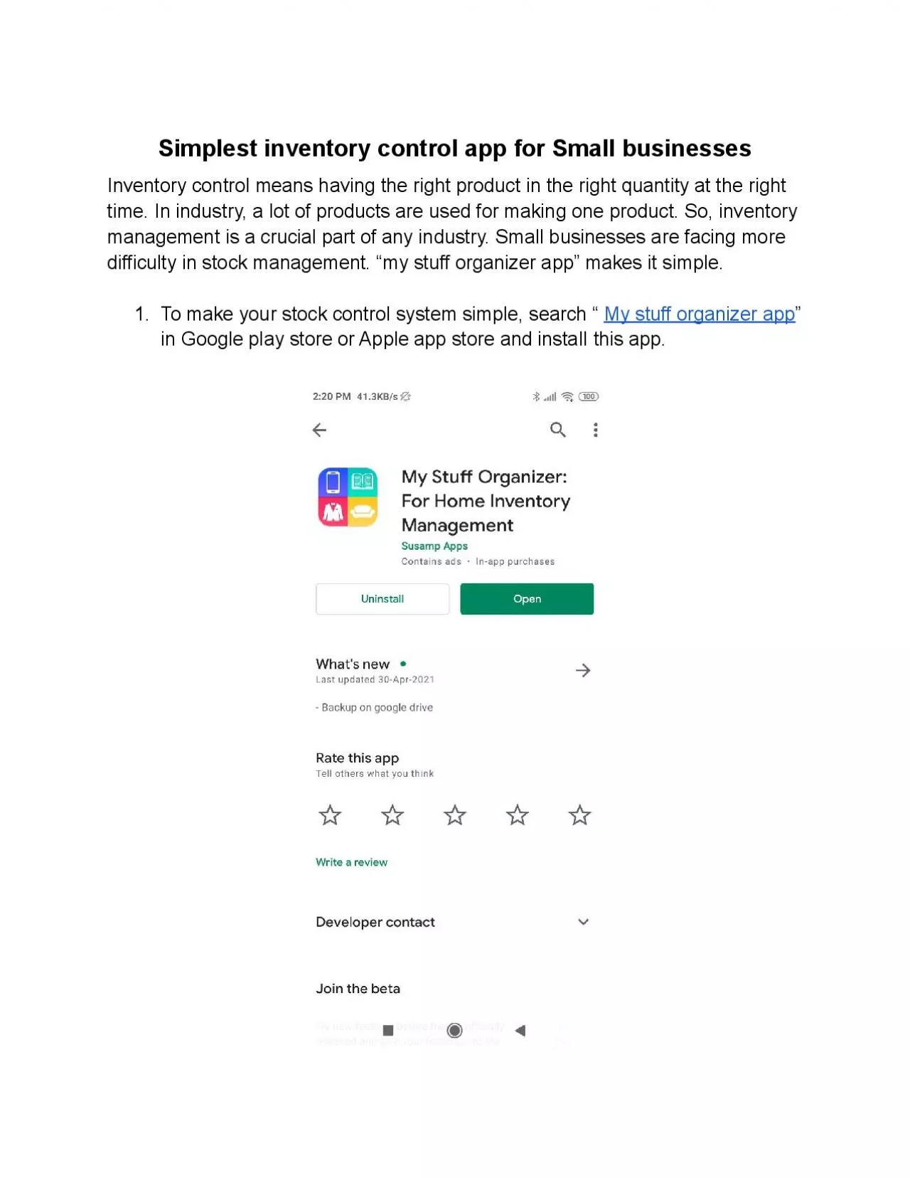 PDF-Simplest inventory control app for Small businesses