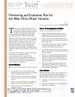 Monitoring and Evaluation Plan for  the West Africa Water Initiative