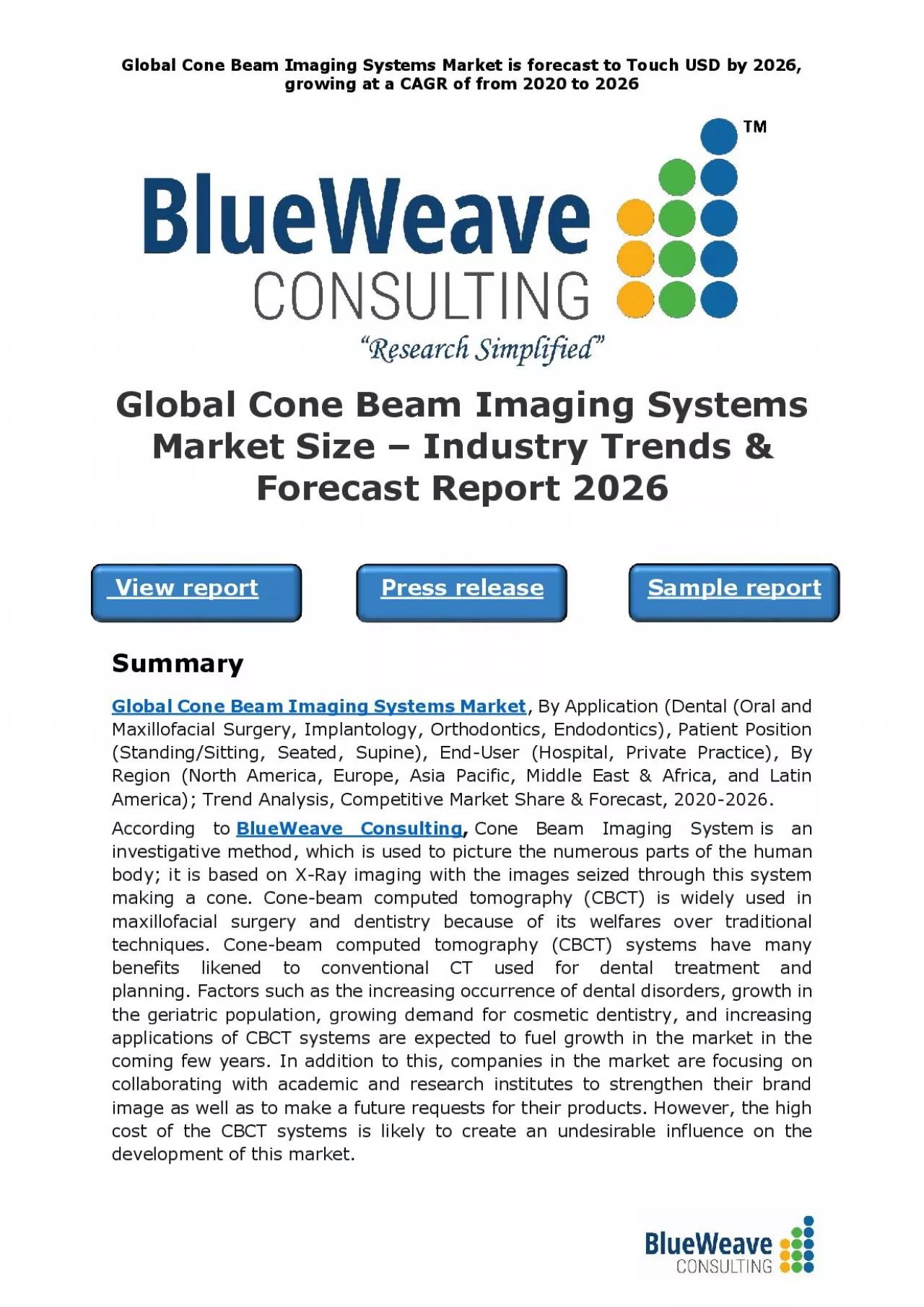 PDF-Global Cone Beam Imaging Systems Market Size – Industry Trends & Forecast Report 2026