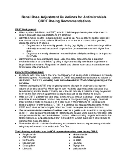 Renal Dose Adjustment Guidelines for AntimicrobialsCRRT Dosing Recomme