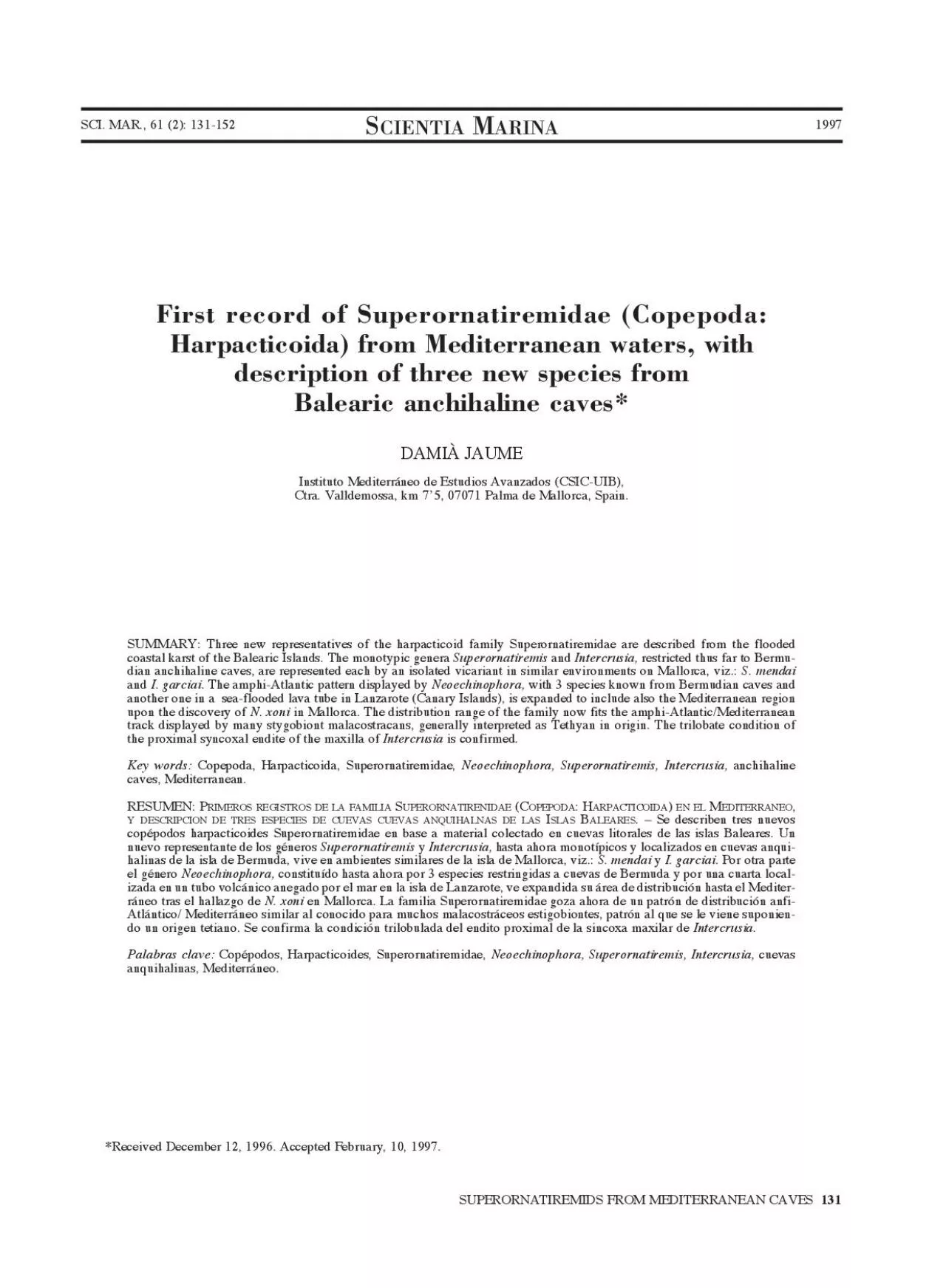 PDF-SUPERORNATIREMIDS FROM MEDITERRANEAN CAVES 131