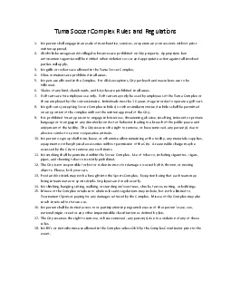 Tuma Soccer Complex Rules and Regulations