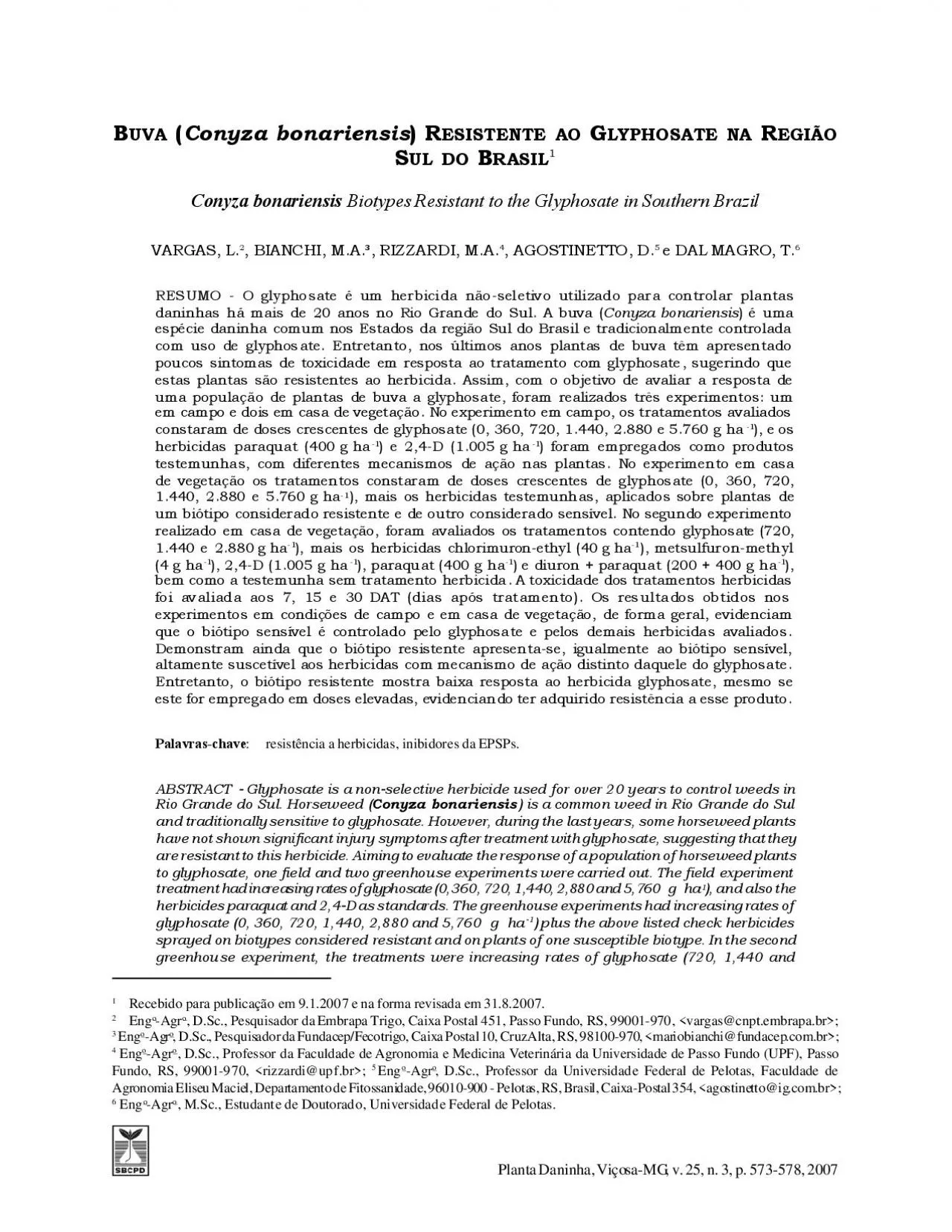 PDF-PlantaDaninhaViosaMGv25n3p5735782007573BuvaConyzabonariensisresisten