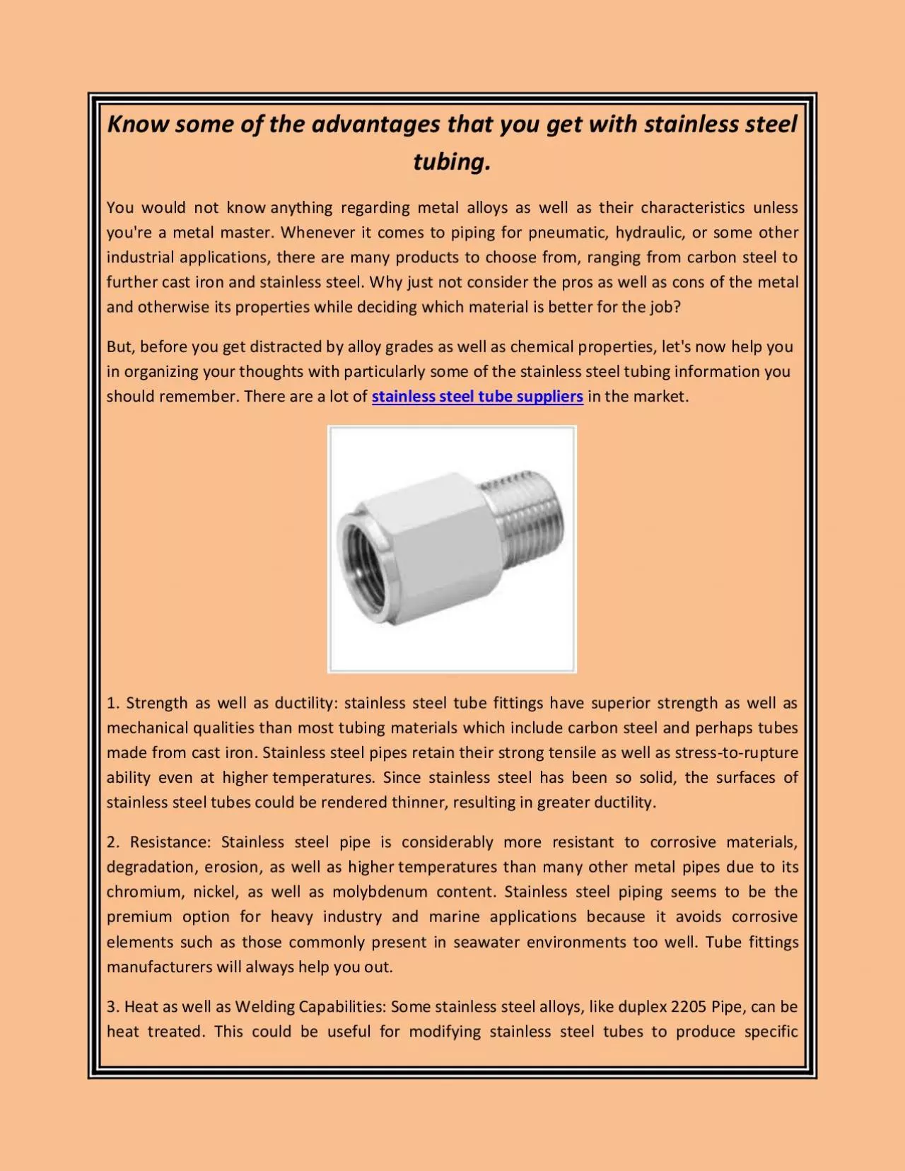 PDF-Know some of the advantages that you get with stainless steel tubing.