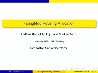 Farsighted Housing Allocation Bettina Klaus Flip Klijn