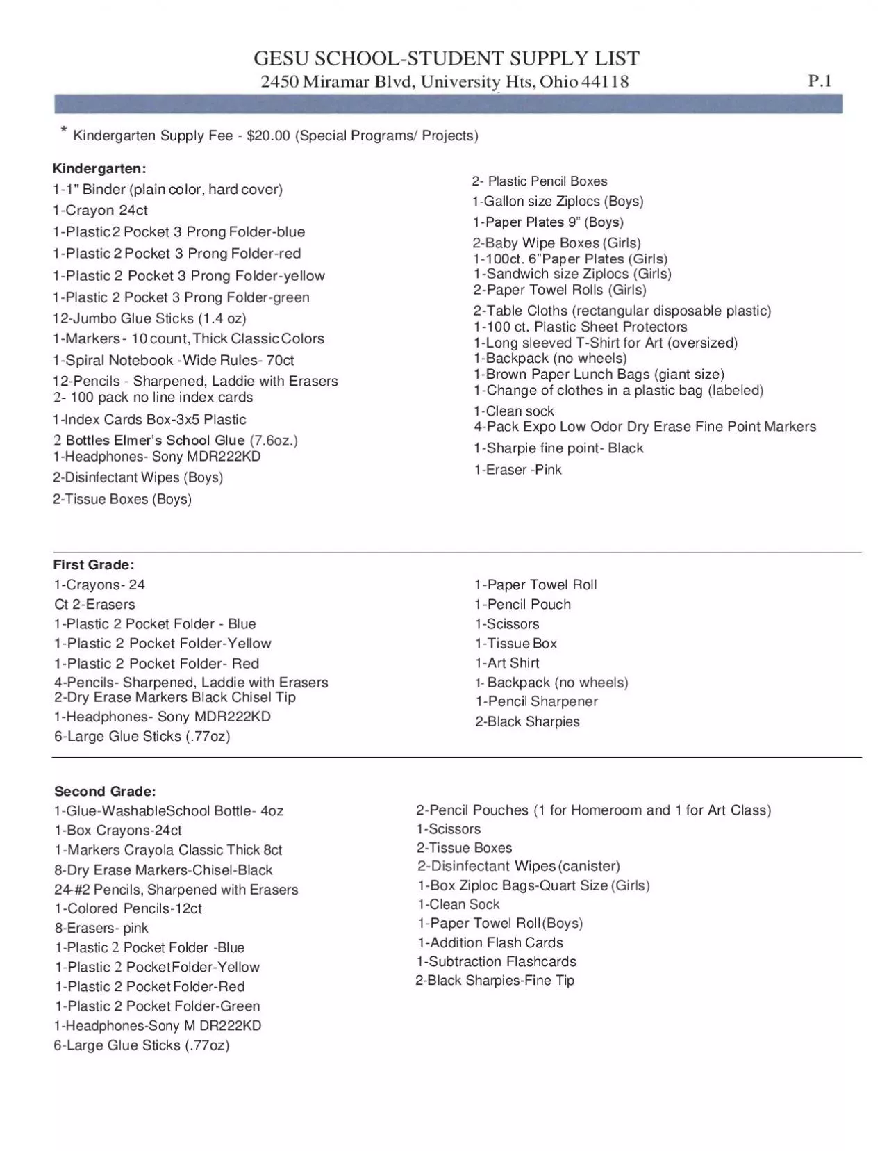 PDF-GESU SCHOOLSTUDENT SUPPLY LIST