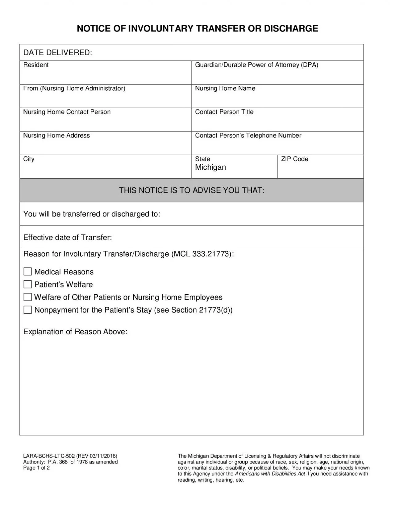 PDF-LARABCHSLTC502 REV 03112016 Authority PA 368 of 1978 as amended