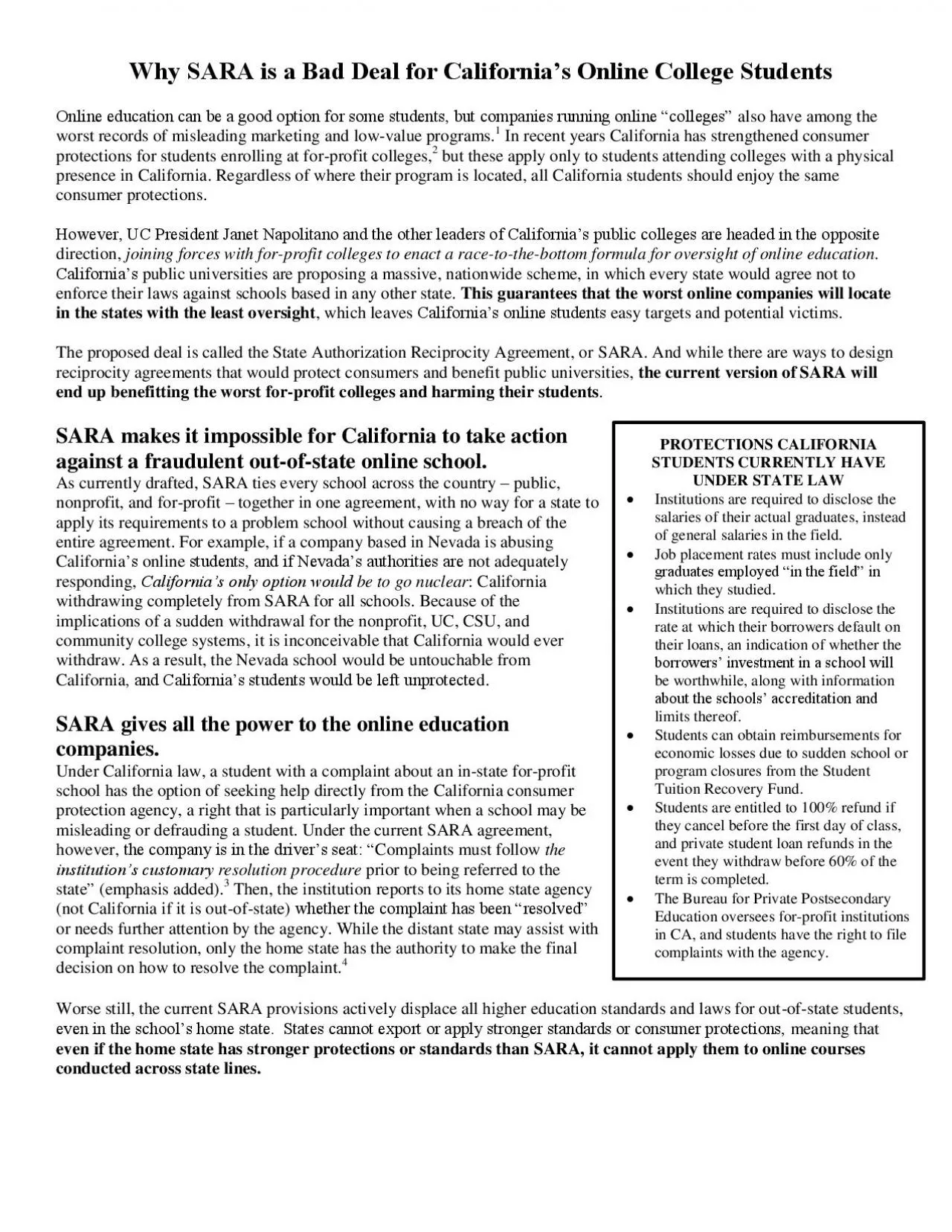 PDF-Why SARA is a Bad Deal for Californias Online College Students