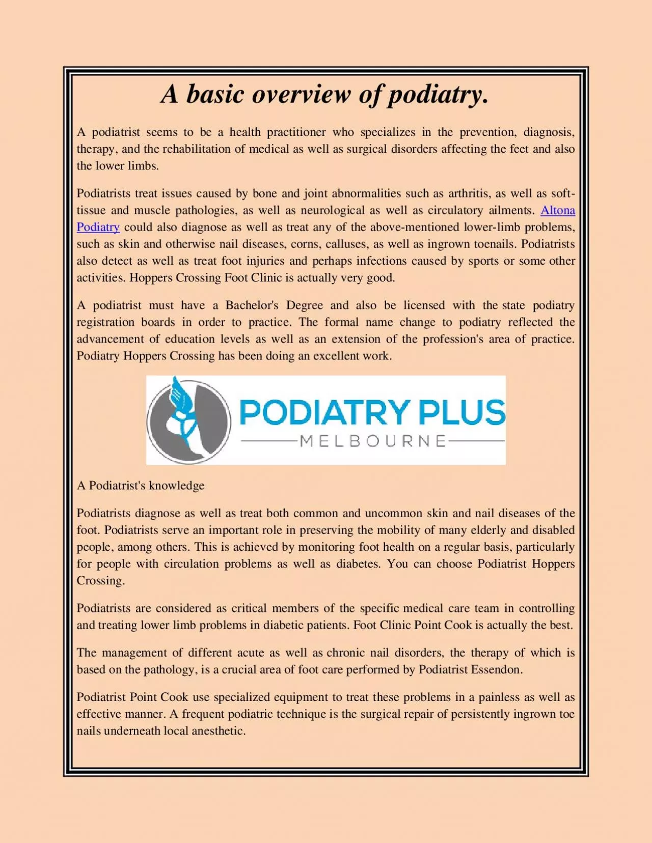 PDF-A basic overview of podiatry.