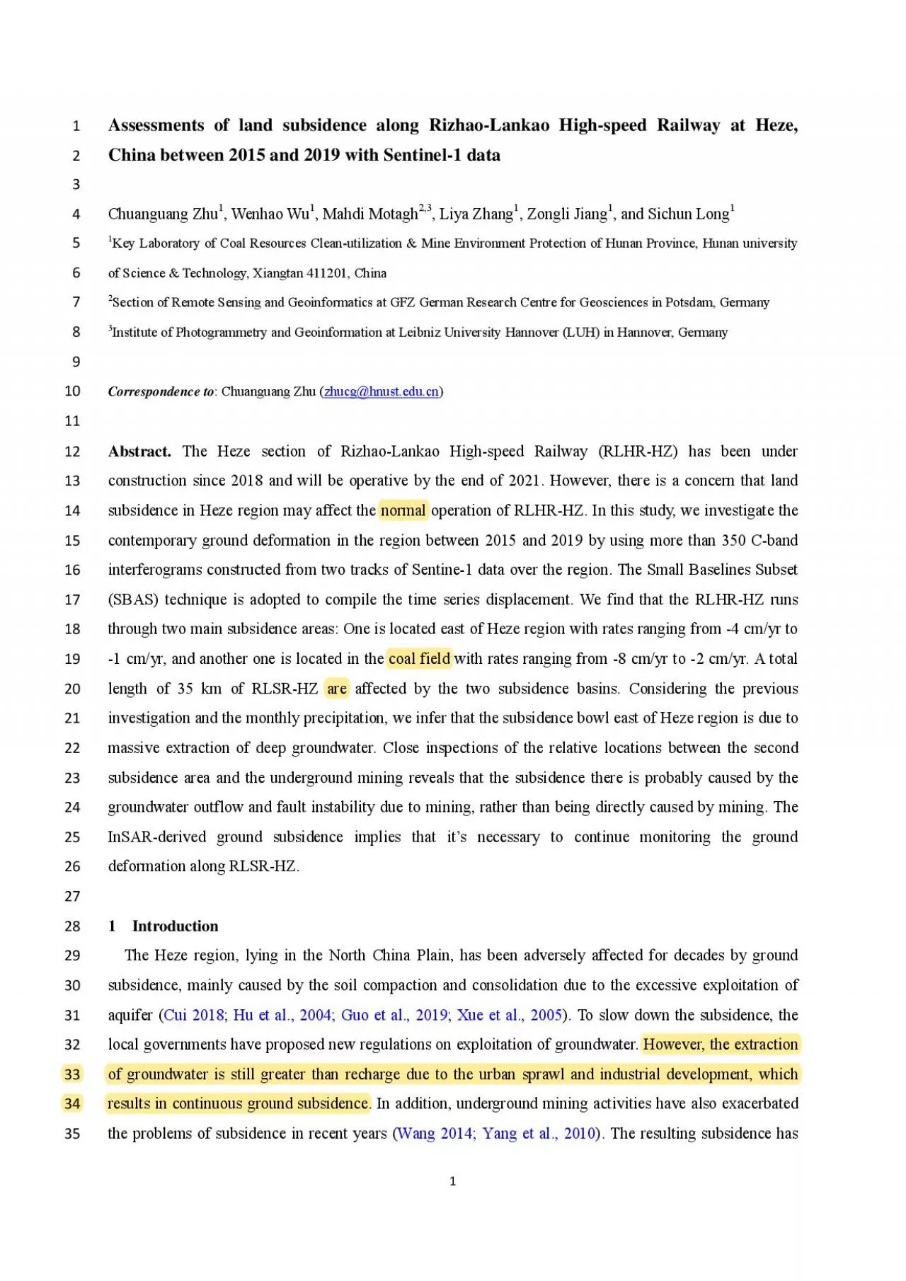 PDF-Assessments of land subsidence along RizhaoLankao Highspeed Railway