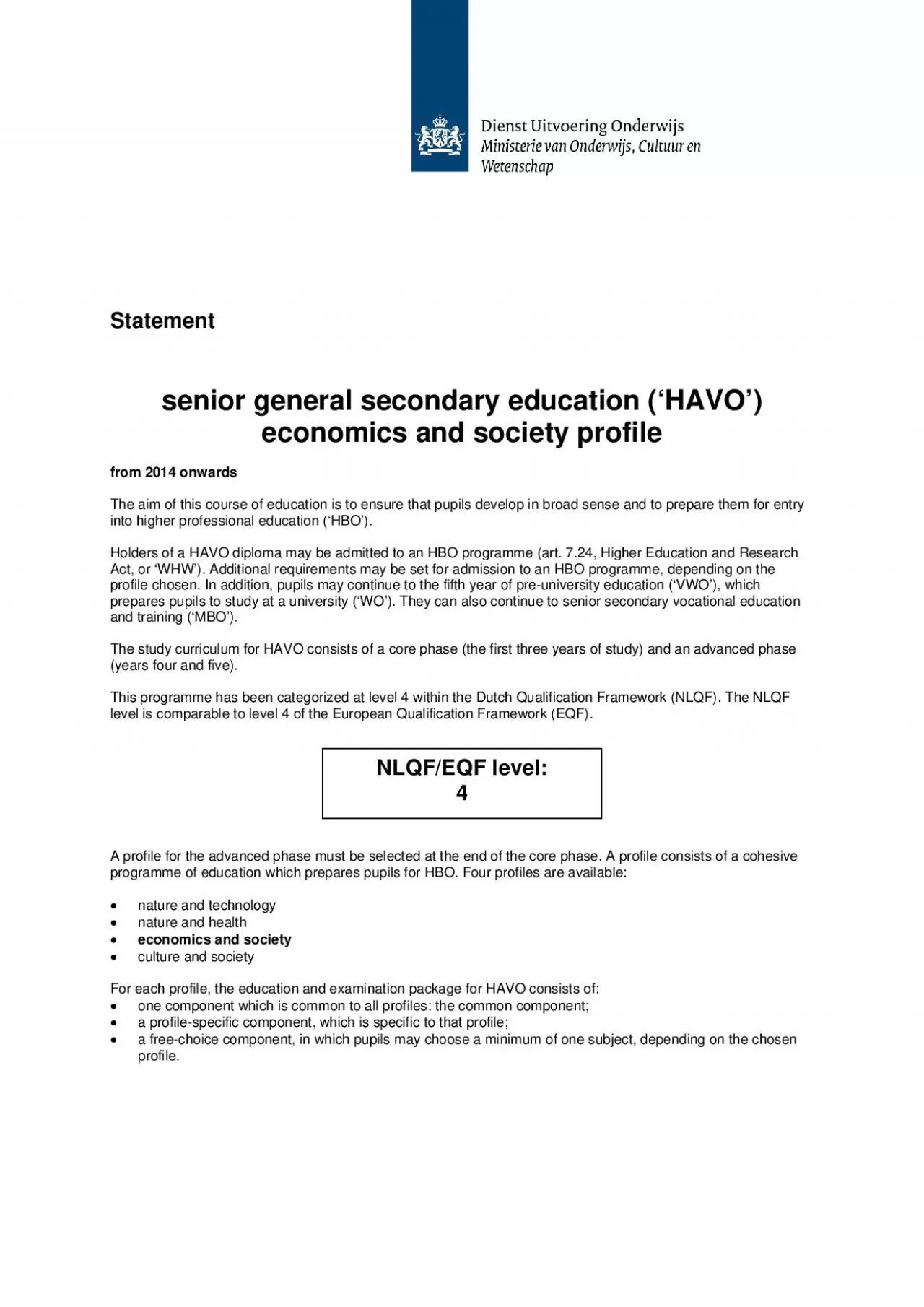 PDF-Statementsenior general secondary education 145HAVO146economics and so