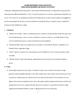 GEORGIA INDEPENDENT SCHOOL ASSOCIATION CONCUSSION MANAGEMENT AND RETUR