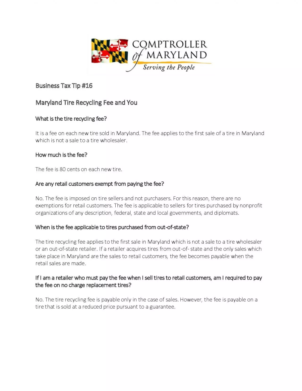 PDF-Business Tax TipMaryland Tire Recycling Fee andYouWhat is the tire rec