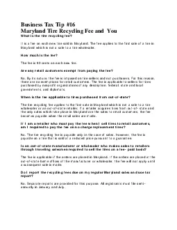 Business Tax TipMaryland Tire Recycling Fee andYouWhat is the tire rec