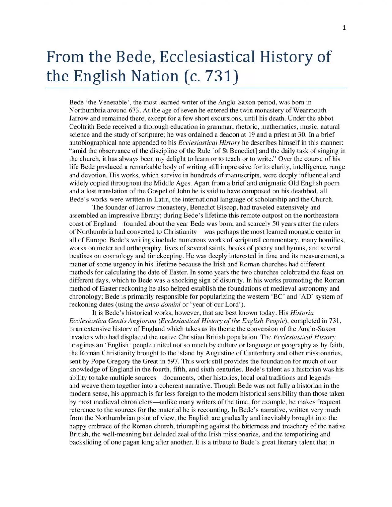 PDF-From the Bede Ecclesiastical History of