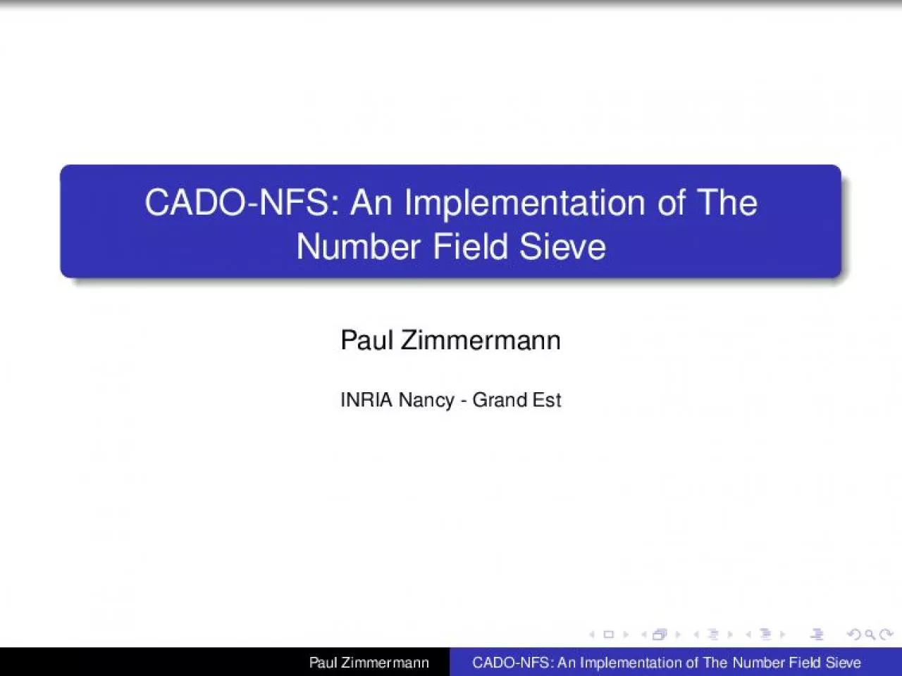 PDF-CADONFSAnImplementationofTheNumberFieldSievePaulZimmermannINRIANancy