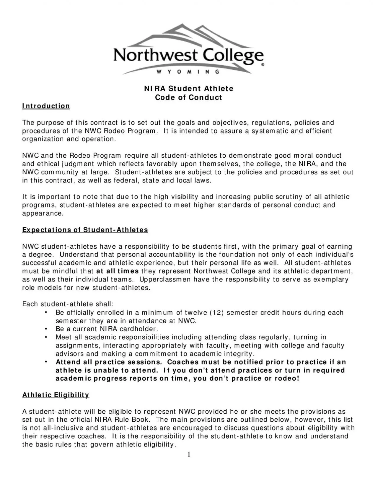 PDF-NIRA Student Athlete Code of Conduct Introduction