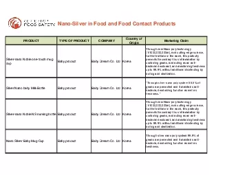 NanoSilver in Food and Food Contact Products