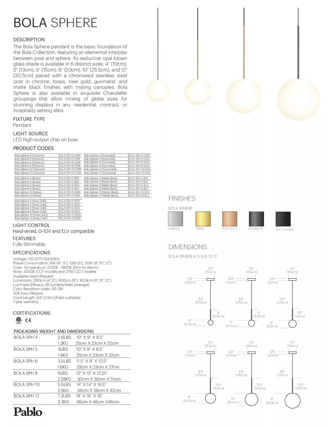 PDF-BLA SPHEREDESCRIPTIONFIXTURE TYPEPendantLIGHT SURCELED highoutput chi