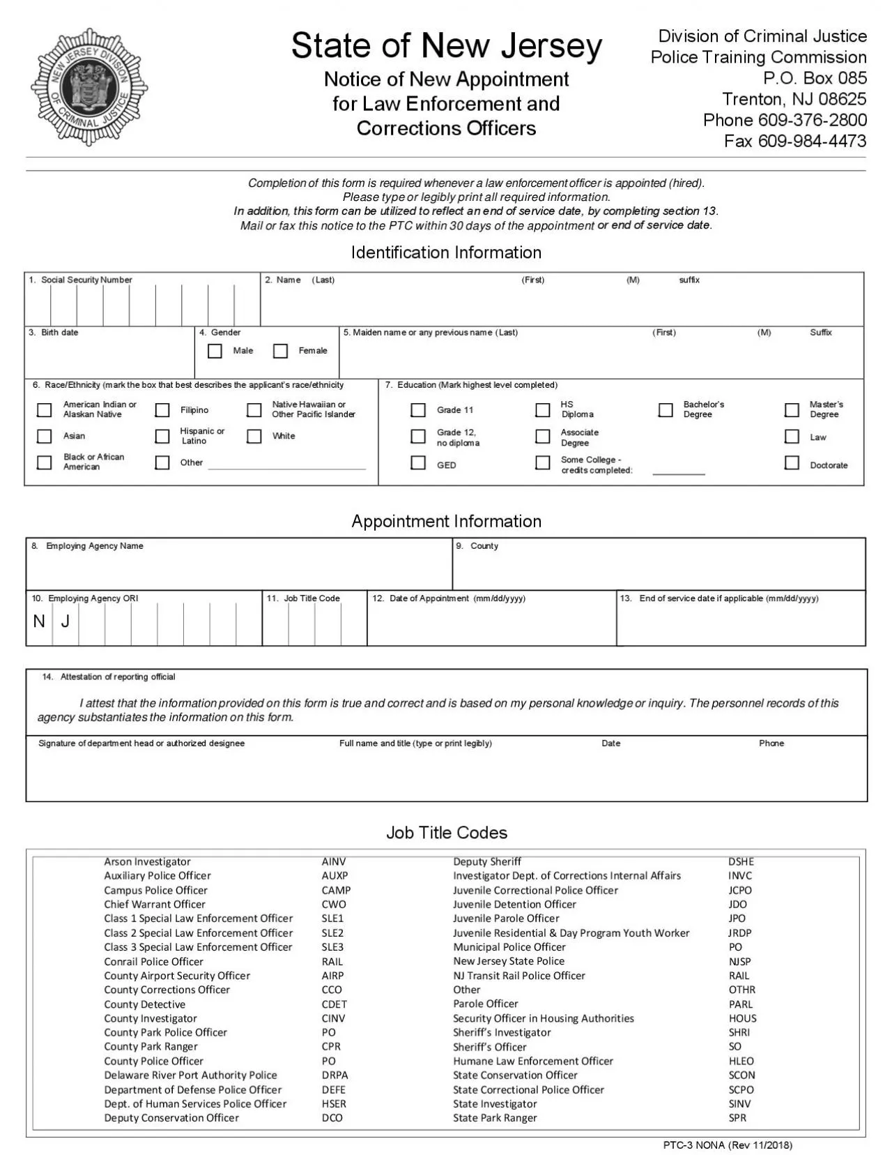 PDF-SPaPe of New Jersey NoPice of New AppoinPmenP for Law EnforcemenP Corr