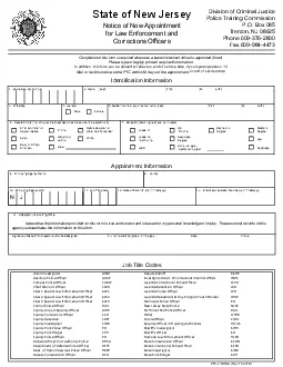 SPaPe of New Jersey NoPice of New AppoinPmenP for Law EnforcemenP Corr