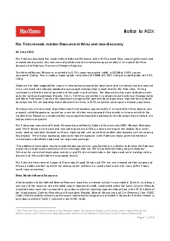 Rio Tinto reveals maiden Resource at Winu and new discovery 28 July 20