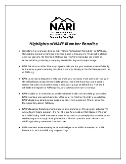 Highlights of NARI Member Benefits