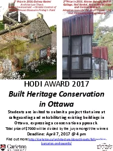 HODI AWARD 2017Built Heritage Conservation in OttawaStudents are invit
