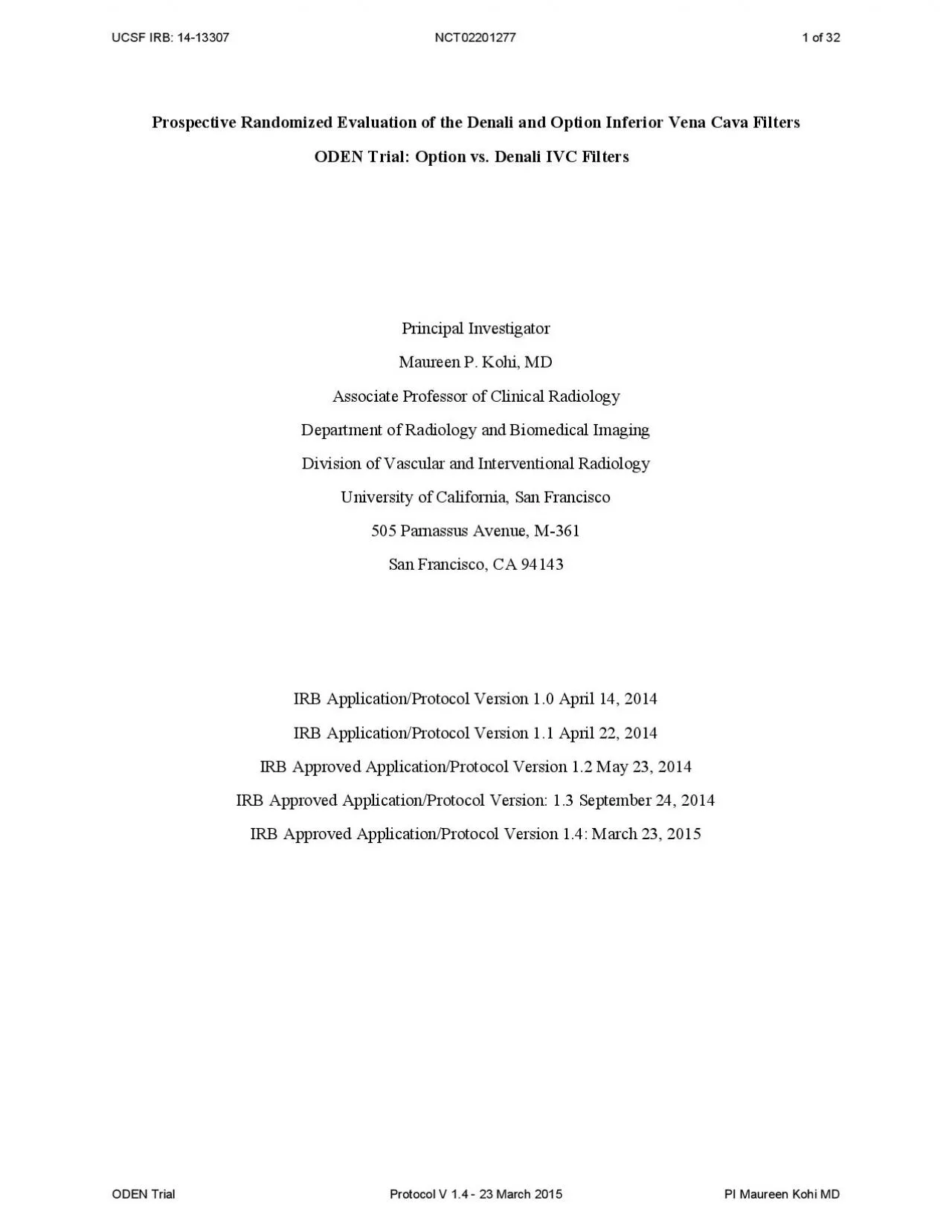 PDF-Prospective Randomized Evaluation of the Denali and Option Inferior Ve