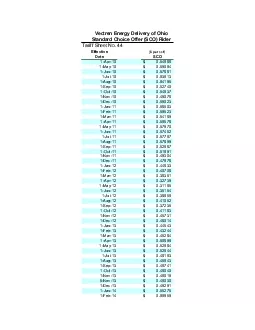 Vectren Energy Delivery of OhioStandard Choice Offer SCO RiderTariff S