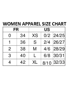 WOMEN APPAREL SIZE CHART