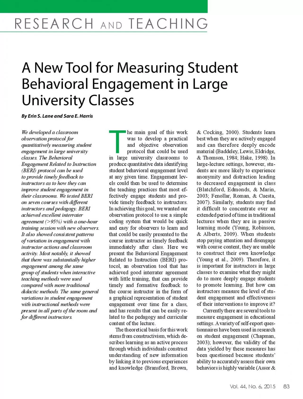 PDF-We developed a classroom observation protocol for engagement in large