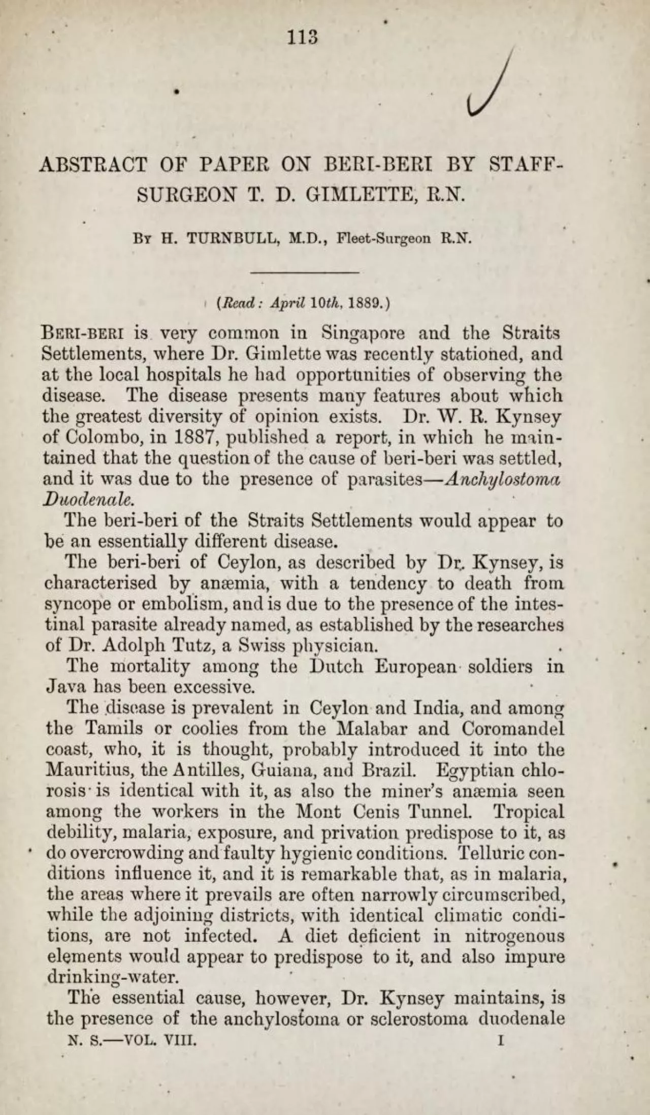 PDF-113 ABSTRACT OF PAPER ON BERIBERI BY STAFF SURGEON T D GIMLETTE RN B