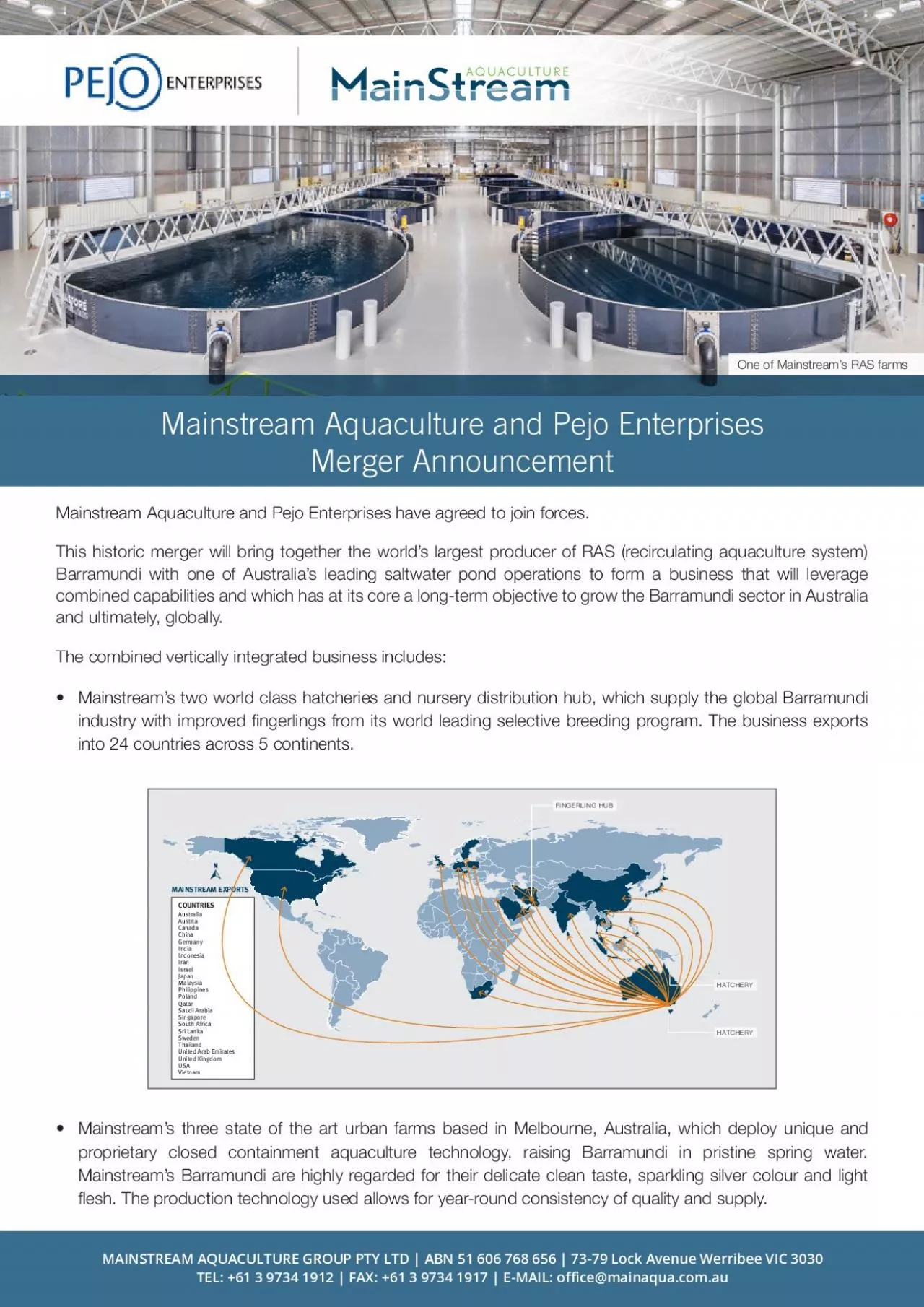 PDF-Mainstream Aquaculture and Pejo Enterprises have agreed to join forces