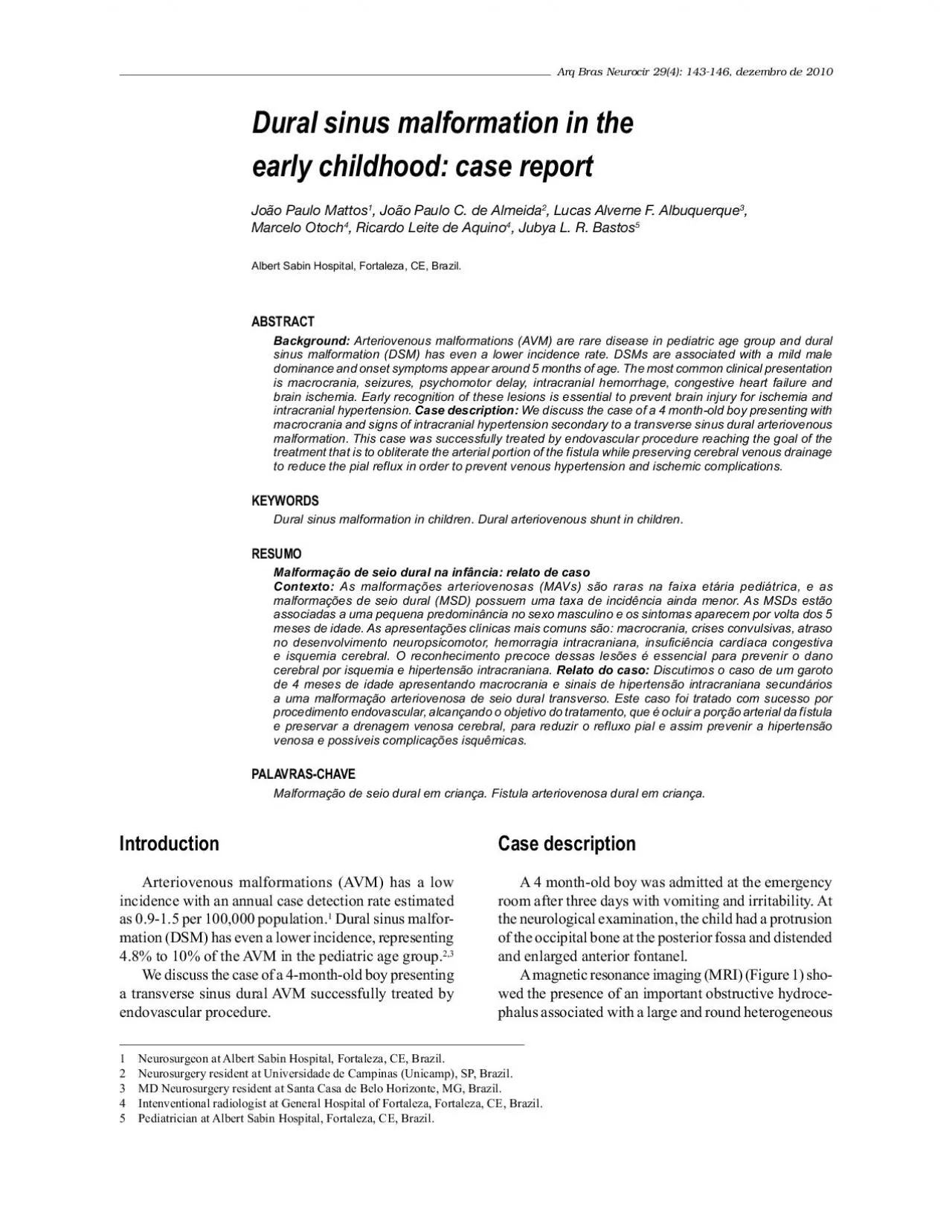 PDF-Dural sinus malformation in the early childhood case reportJoo Paulo M