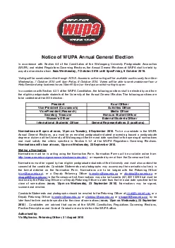 Notice of WUPA Annual General ElectionIn accordance with Section 44 of